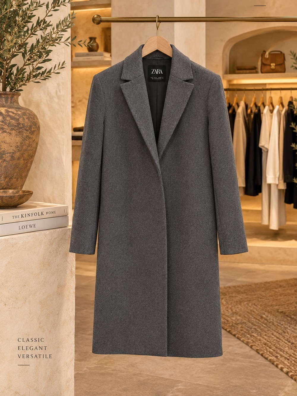 ZARA Gray Longline Open Front Coat Size S